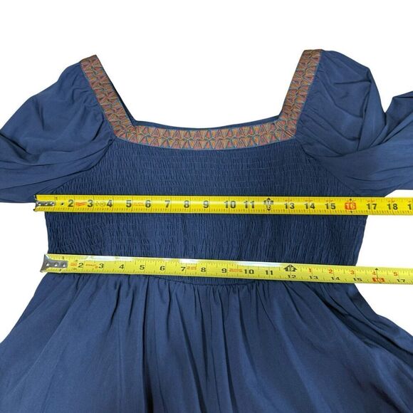 Strut And Bolt Top Milkmaid Peasant Prairie Blue Smocked Square Neck L - Picture 6 of 8